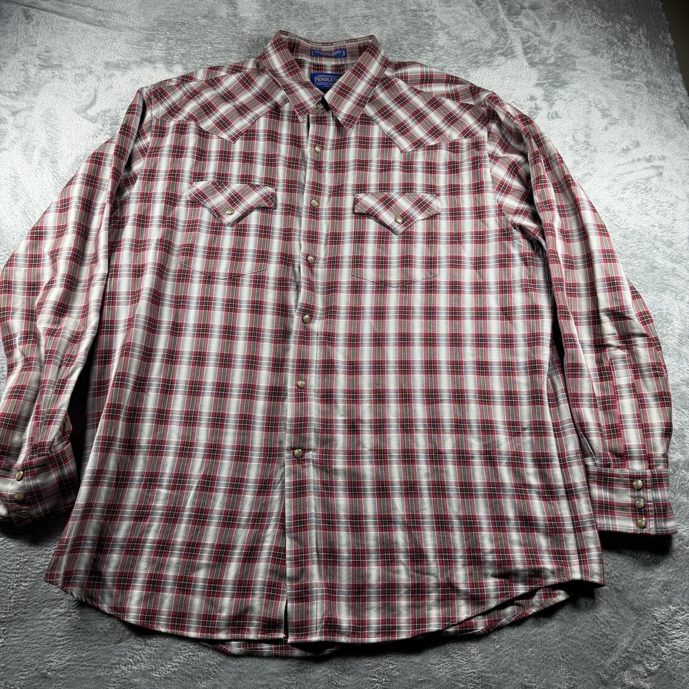 Pendleton Frontier Shirt Mens XL Burgundy Plaid Cotton Western Long Sleeve